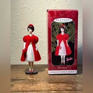 Hallmark Silken Flame Barbie Ornament in Red and White